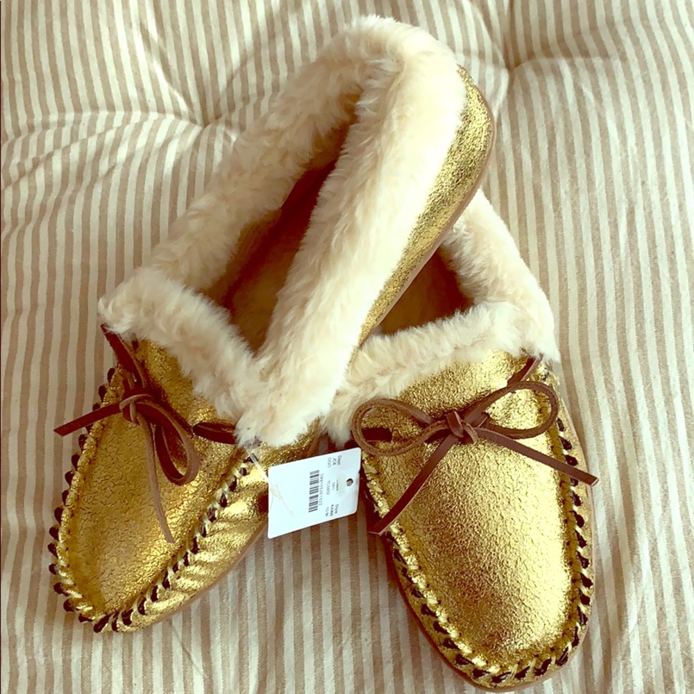 Gold J.Crew Slippers 10 NWT